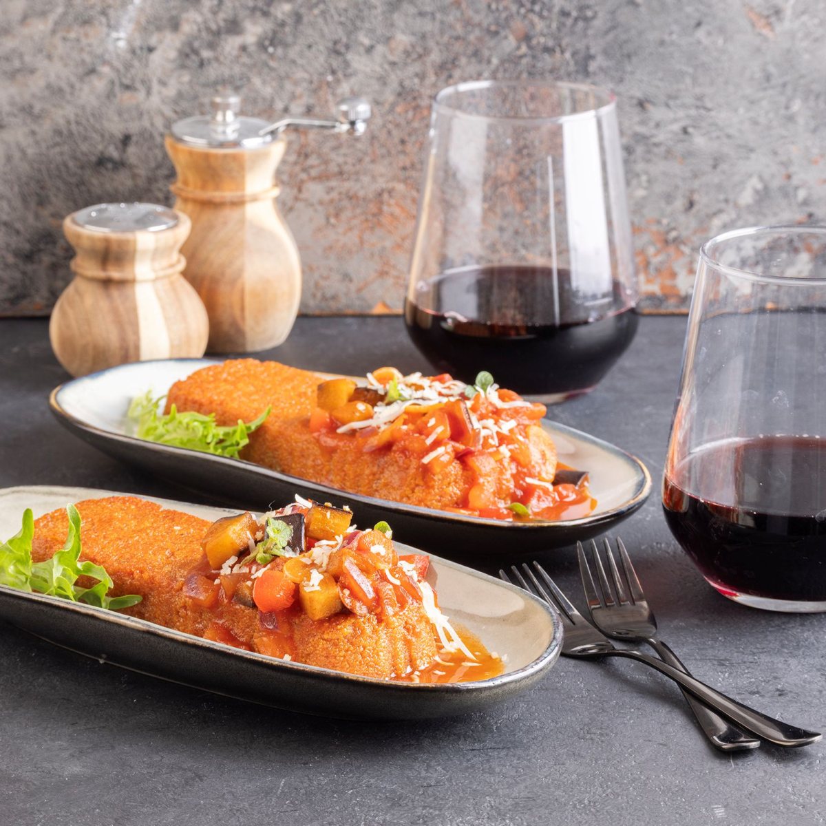 פרימור מגישה לחורף פולנטה עגבניות מטוגנת לצד רטטוי חורפי צילום הדס ניצן